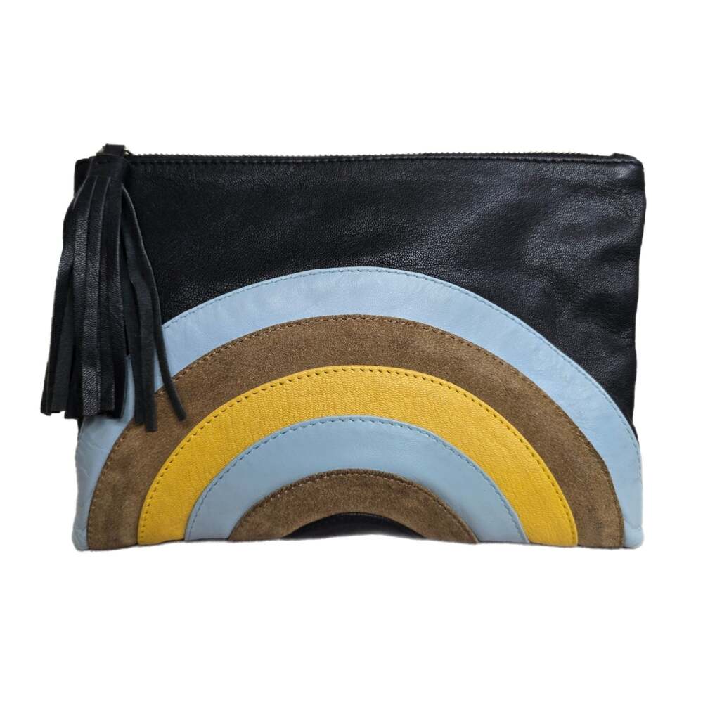 MHP+ Rainbow Leather Tassel Zippered Clutch